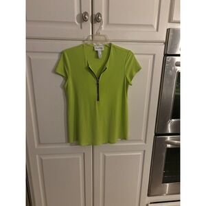 Joseph Ribkoff Lime Green Short Sleeve Zip Neck Top Women's Size 6